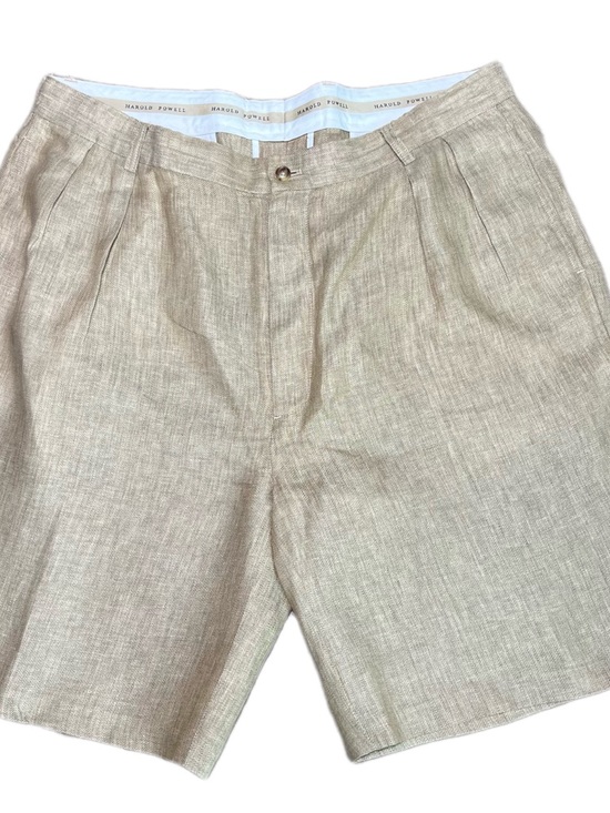 Harold Powell Other - Harold Powell Linen Blend Pleated Shorts Men’s Tan Herringbone size 36